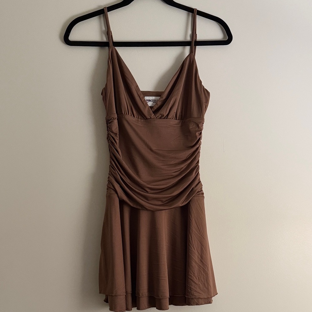 Brown Ruched Mini Dress